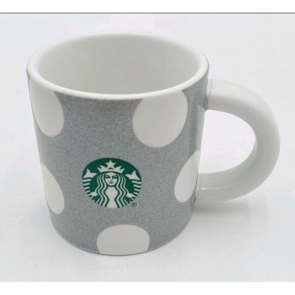 STARBUCKS 2019 Silver Sparkle Polka Dots COFFEE Demi ESPRESSO 3oz Mini Mug - Picture 1 of 5